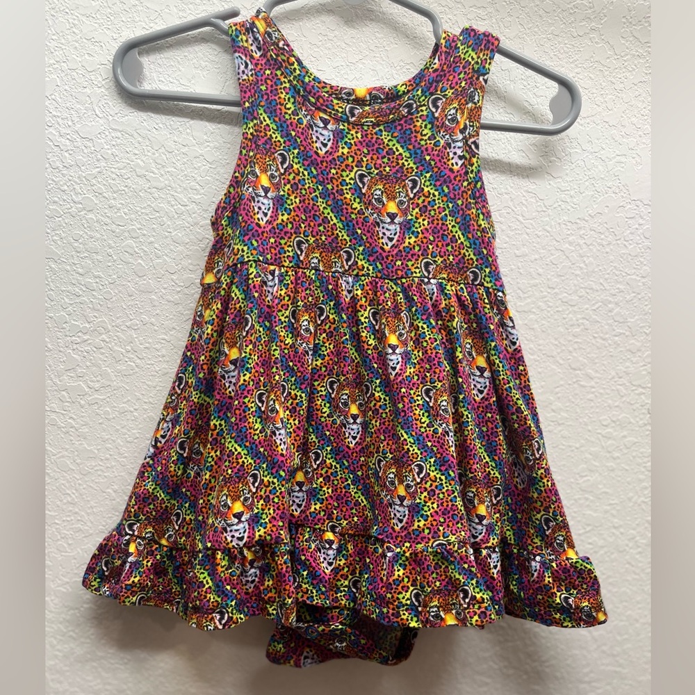 Posh Peanut x Lisa Frank racer back ruffled bodysuit dress size 6-12months